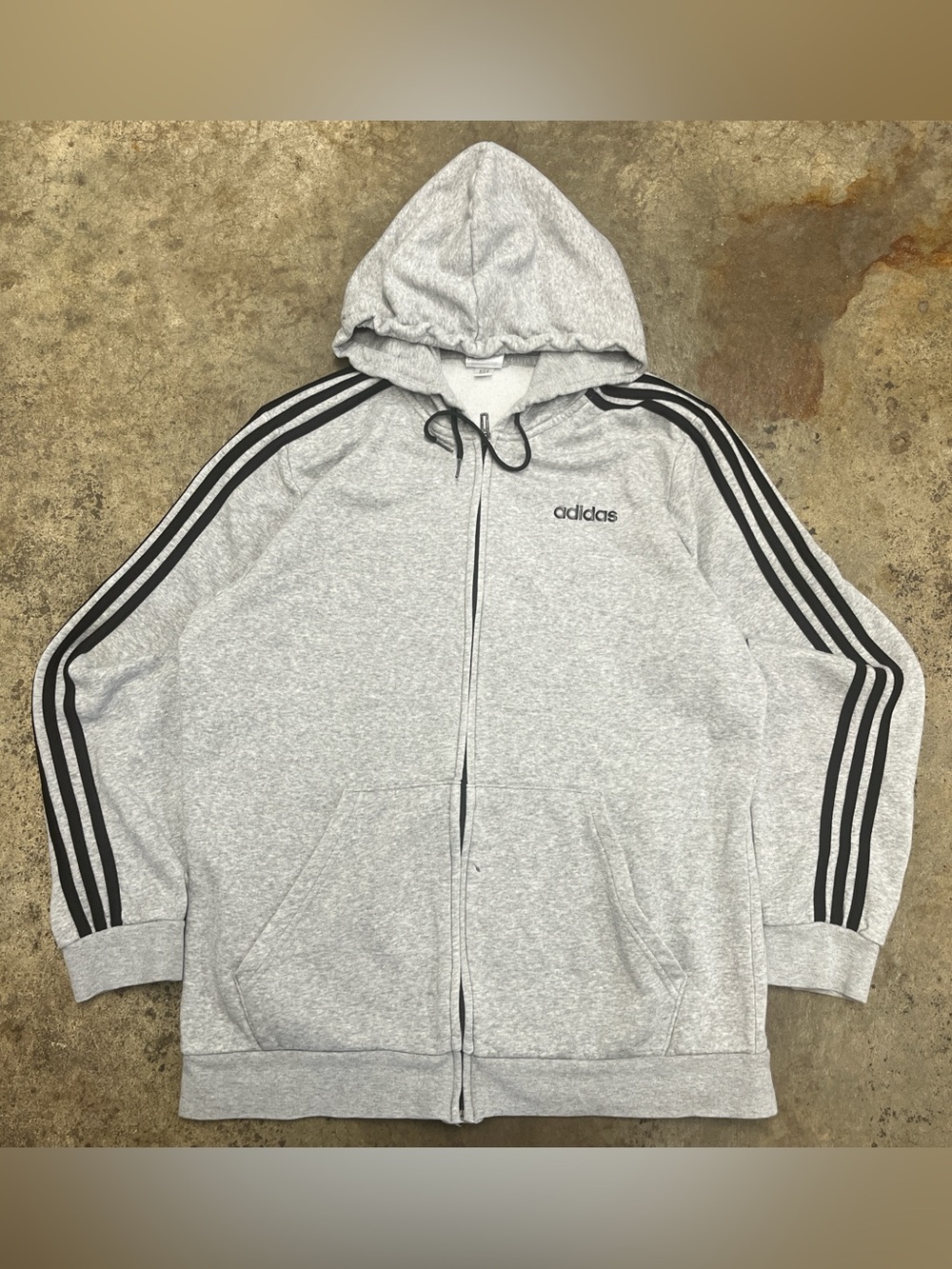 Retro Adidas Fleece Zip Up Hoodie Men’s Large Gray 3 Stripes Comfy Soccer Casual